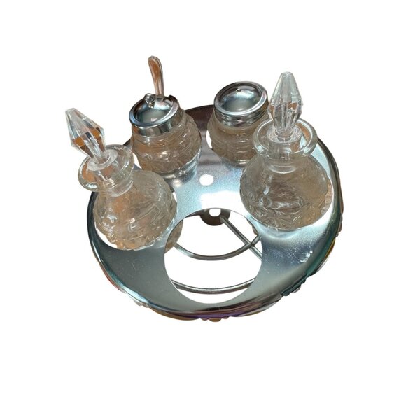 Vintage Glass & Metal Cruet Set For Salt Pepper Oil & Vinegar NO 704 PARTS ONLY - Picture 2 of 8